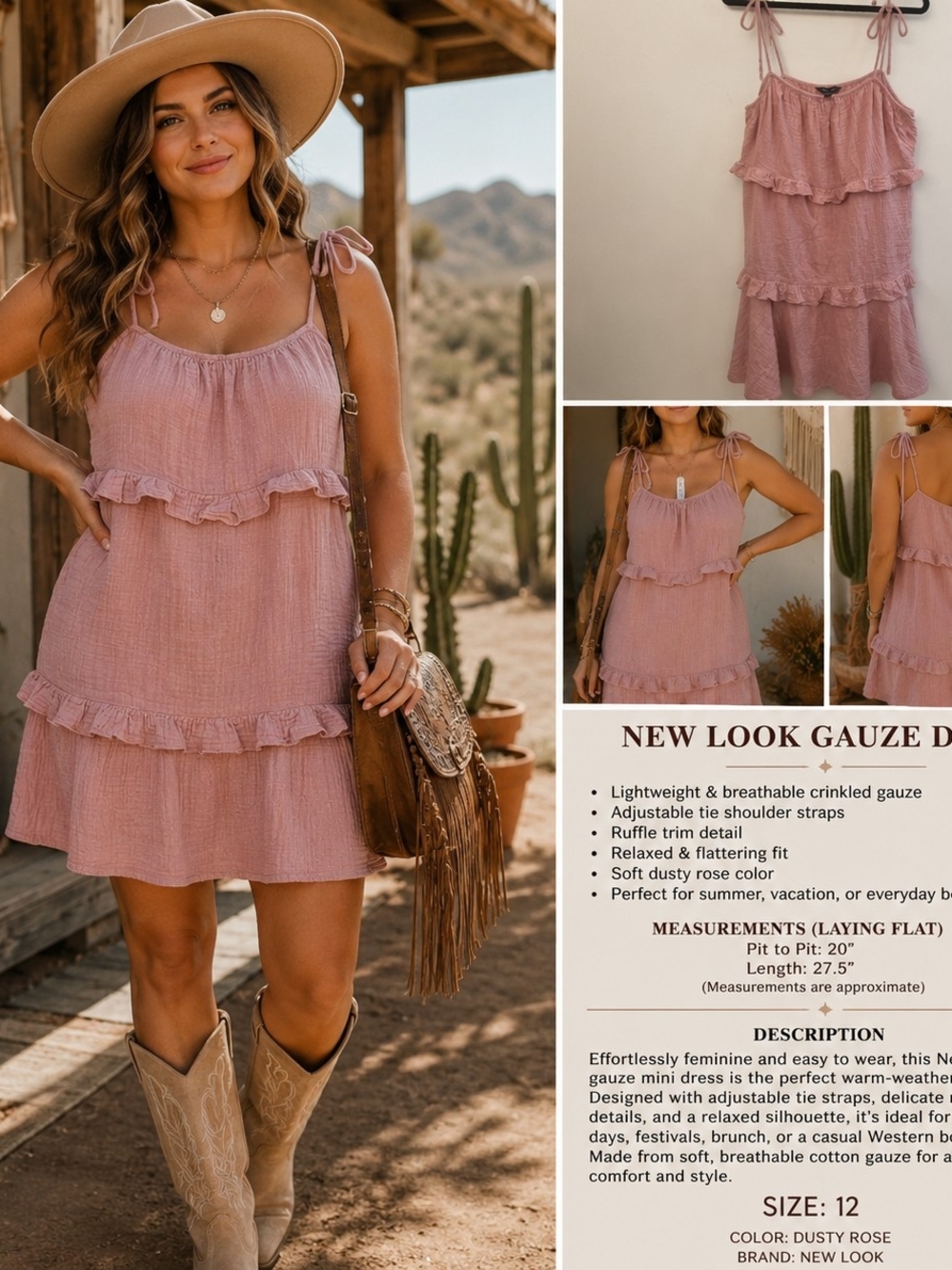 New Look Dusty Rose Ruffle Gauze Mini Dress